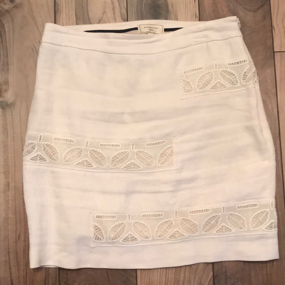 Anthropologie side zip linen cream skirt